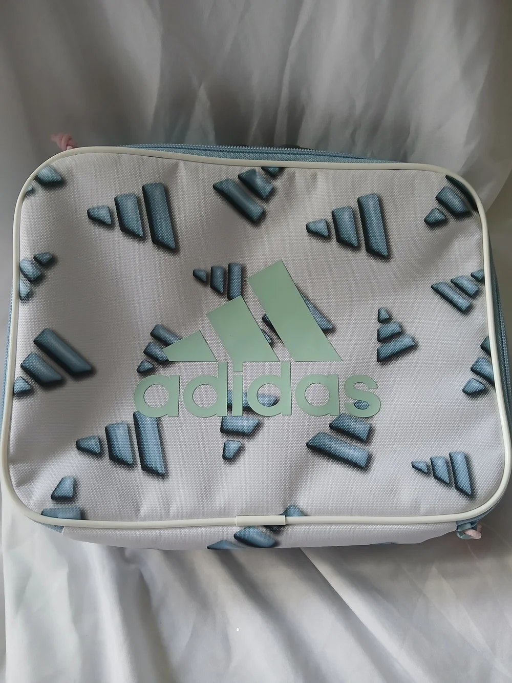 NWT ADIDAS LUNCH BOX BAG INSULATED LOGO 7 1/2 X 10 Baby Blue With Teal